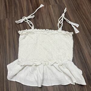 ERI & ALI Anthropologie Stephanie Smocked Eyelet Tank White Peplum Top sz XL